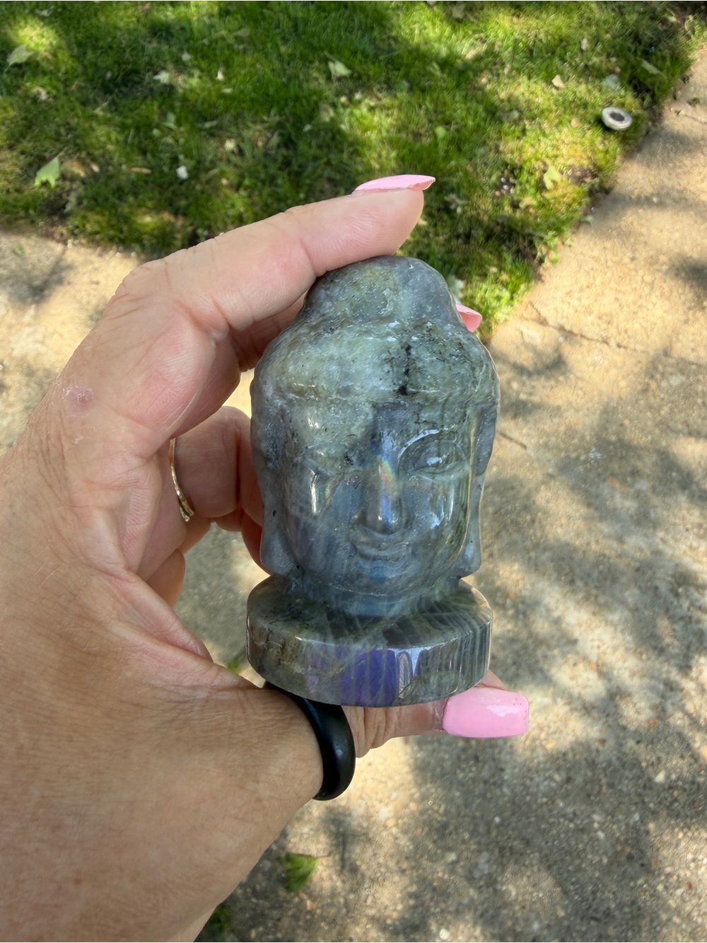 Carved Labradorite Buddha Head — Iridescent Crystal Stone - Picture 4 of 6